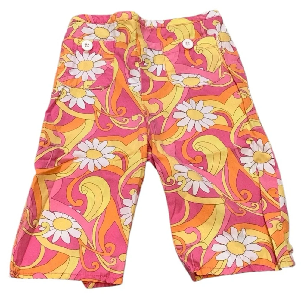 Vintage Gymboree Sunshine Daydreams Daisy Floral Capri Pants Size 2T Pink